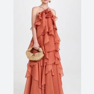 Aje Pandora Ruffled Dress Coral